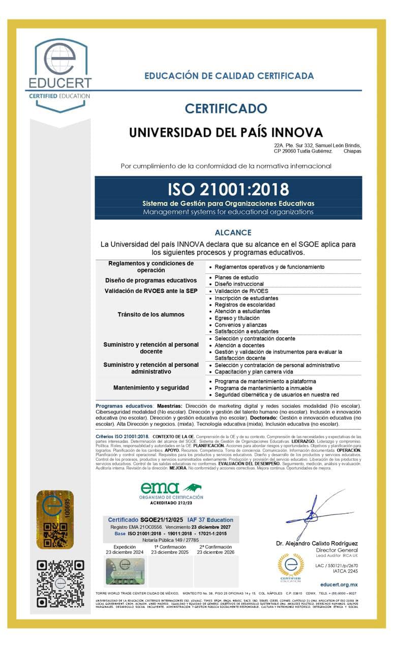 Certificación ISO 21001:2018
